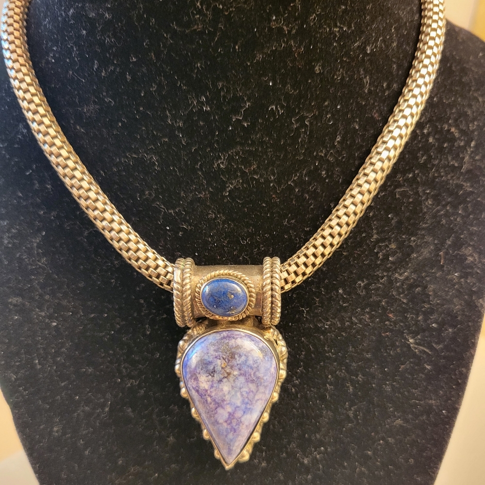 Solid Sterling Silver Chain With Lapis Pendant - image 4